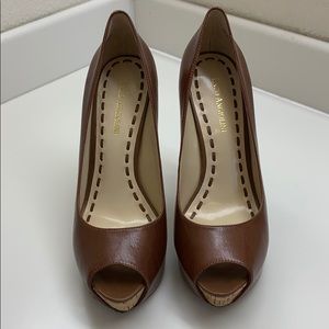 Enzo Angiolini cognac leather peep toe stilettos
